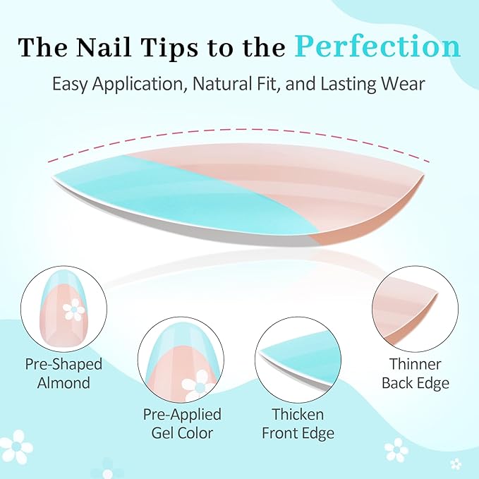 16 Sizes 128 Pieces Press on Nails for Kids, 4 pack Kids Nail Kit Colorful Flower Almond Fake Nail Tips for Girls 8-12 Years Old with Jelly Nail Adhesives & Nail Glue Birthday Easter Gift 2026