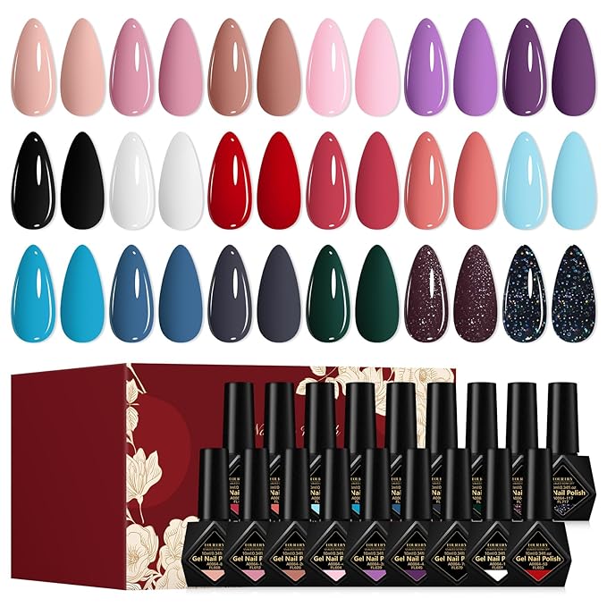 Gel Nail Polish Kit - 18 Colors Soak Off LED/UV Lamp Curing, Long Lasting & Chip Resistant, High Gloss Finish Nail Polish, Trendy Colors for Women & Girls, Salon & Home Manicure