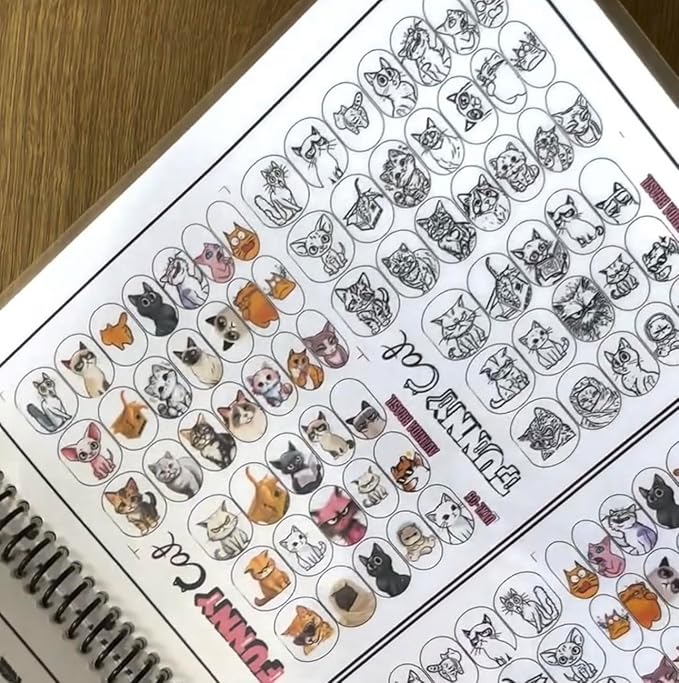 Nail Art Workbook Make Your own Decal Stickers Reusable Gel Nail Design Practice Book for Gel Polish Acrylic Nail foils Crystals Rhinestones Glitter Cartoon Nail Design Guide (2)