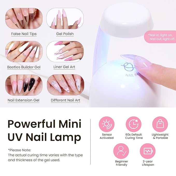 Beetles Tipex Nail Tips Kit Medium Stiletto, 224Pcs 16 Sizes,Pre-building Pre-Etched Strong Thicker Acrylic Tips with Mini U V Lamp Tipex Nail Glue