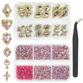 24pcs Pink Luxury Nail Charms +2000pcs Rhinestones 3D Big Nail Gems K9 Glass Nail Crystals Diamonds Jewelry Stones Alloy Nail Art Studs Decor Supplies Heart Charms for Arylic Nails DIY Crafts