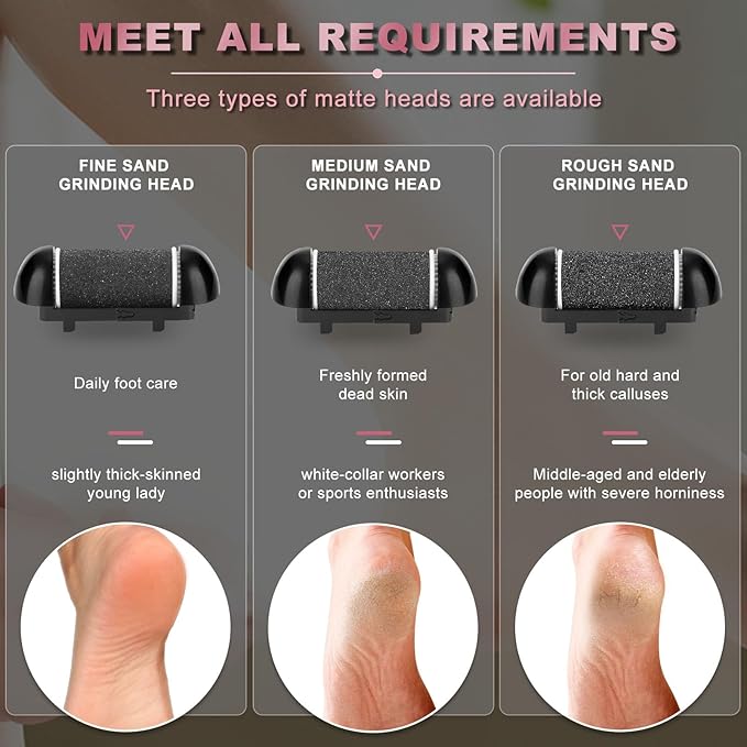 Electric Foot Callus Remover with 3 Roller Heads 2 Speed Rechargeable,Professional Pedicure Pedicure Kit Waterproof Foot Scrubber File,Pedicure Tools,Foot Care for Dead Hard Cracked Dry Skin