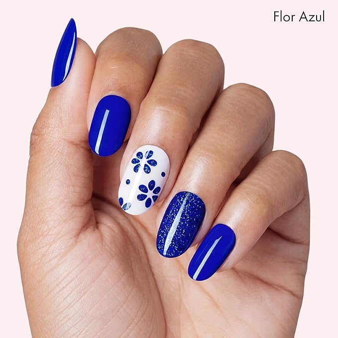 Dashing Diva Gloss Nail Strips Bundle - The Blue Blossom Collection - June Bloom & Flor Azul - UV Free, Chip Resistant, Long Lasting Gel Stickers - Contains 2 Sets