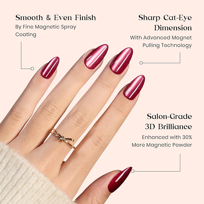 Beetles Cat Eye Press On Nails - Midnight Aurora | 7 Colors Medium Almond Press On Nails | 16 Sizes 224 Pcs Natural Salon Quality For Red Blue Purple Nails