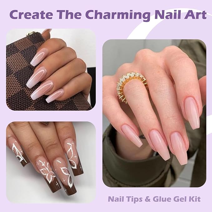 SAVILAND Gel Nail Kit with Drill: ALL-IN-1 Beginner Nail Kit, 0.5Oz U V Nail Glue Gels, Gel Nail X Kit with Lamp, 500 Pcs Long Coffin Tips Nails Builder Kits, Salon At Home Manicure Gift for Women
