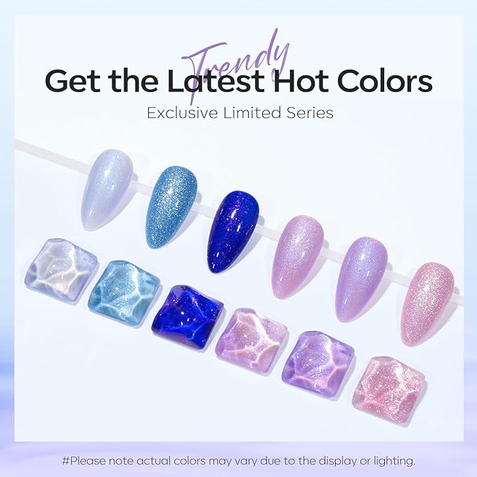 modelones Gel Nail Polish Set 6 Colors Blue Pink Purple Glitter Gel Nail Polish Chameleon White Sparkle Shimmer Reflective Glitter Polish Soak Off LED Nail Art DIY Salon Gifts For Women Girl
