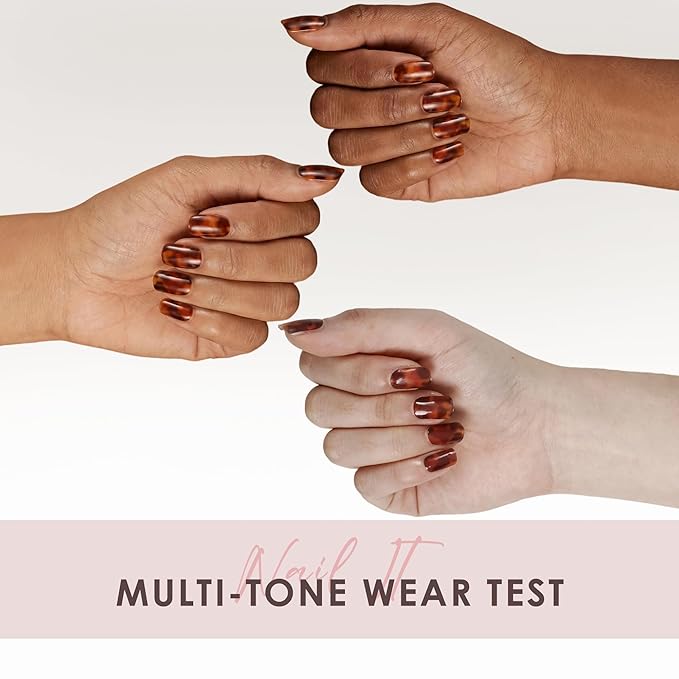 Semi Cured Gel Nail Strips – Real Gel Nail Polish Wraps for Brittle Nails | Waterproof Long Lasting Easy Peel-Off Removal | Hema-Free | Dark Brown Pattern Salon Kit with File & Stick