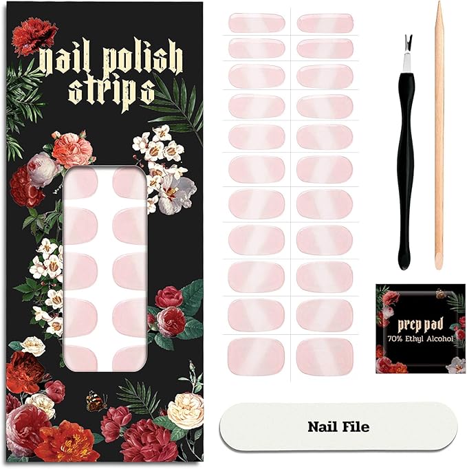 Nail Polish Strips (No UV Lamp Needed) - 22 Pcs Salon Quality Gel Nail Stickers - Long Lasting Wraps (Single Lip Kiss Pink)