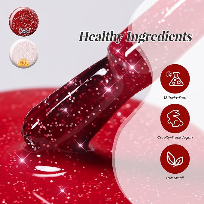 YTD Likomey Color Changing Gel Nail Polish,15ml Light Pink To Red Glitter Mood Temperature Change Colors Ombre Thermal Salon Home Manicure Fall Winter UV Nails Varnish,WB212