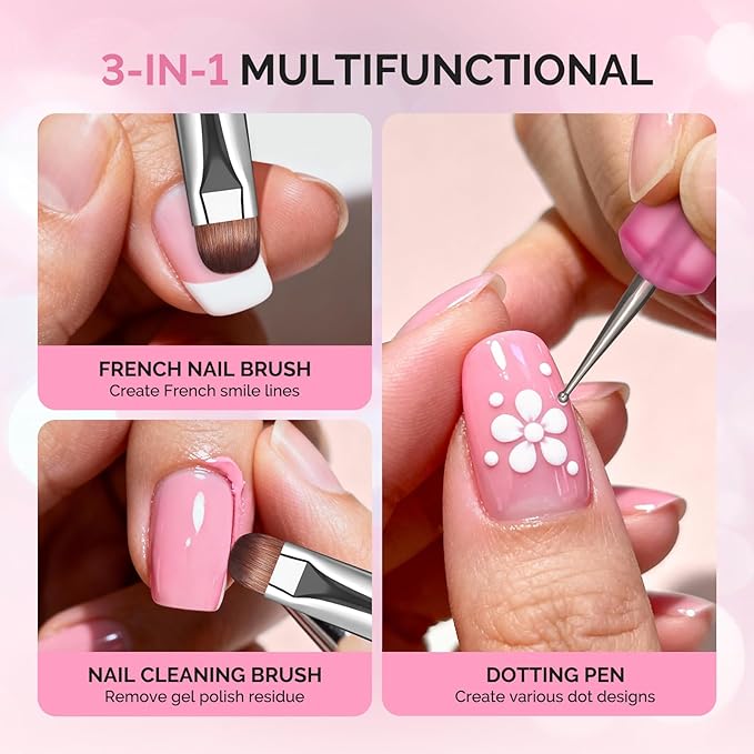 MelodySusie 4Pcs Dual-Ended French Nail Brush and Dotting Pen Set, Size #10#12#14#16 with Brush Holder, for French Tips Nail Clean Up and Nail Dotting