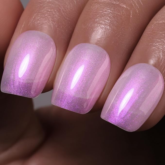 Pearl Gel Nail Polish, Rose Purple Transparent Shimmer Shell Nail Gel Polish Glitter Mermaid Iridescent Pearlescent Sparkle Spring Summer Soak Off Led UV Manicure 15ML