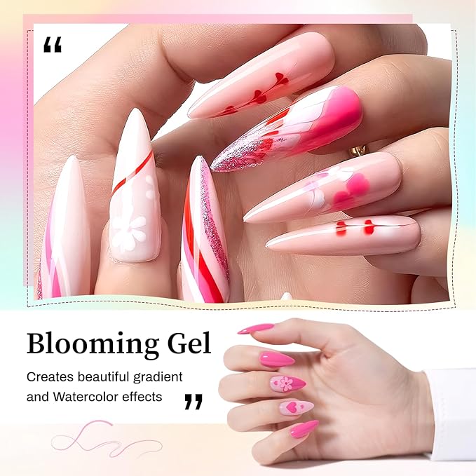 JODSONE 3Pcs 16.5ml Top Coat And Base Coat Set with Blooming Gel No Wipe Top Coat Base Blooming Gel for Spreading Effect Print Nail Painting Need U V Lamp Cured