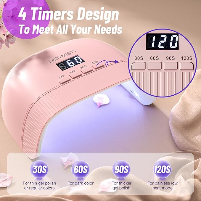 UV Nail Lamp - Fast Drying, UV Light for Gel Nails with 30 Dual Lamp Beads, 4 Timer, LCD Display, Energy Efficient LED Nail Light for Home & Salon Pink