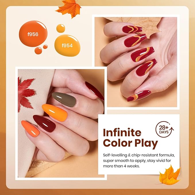 Beetles Gel Nail Polish Set - 6 Colors Burgundy Red Orange Yellow Brown Gel Polish Kit for Nails, Autumn Leaves Soak Off UV LED Nail Gel Manicure at Home Gifts for Women