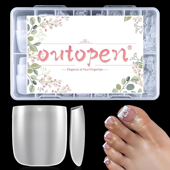 outopen 300pcs Wide Square Toe Nail Tips Full Matte Toenail Extension Tips for Wide Nail Beds Full Cover Nail Art Tips for Toes Acrylic Extension Gel Tips for Beginners DIY Manicure, 15 Sizes