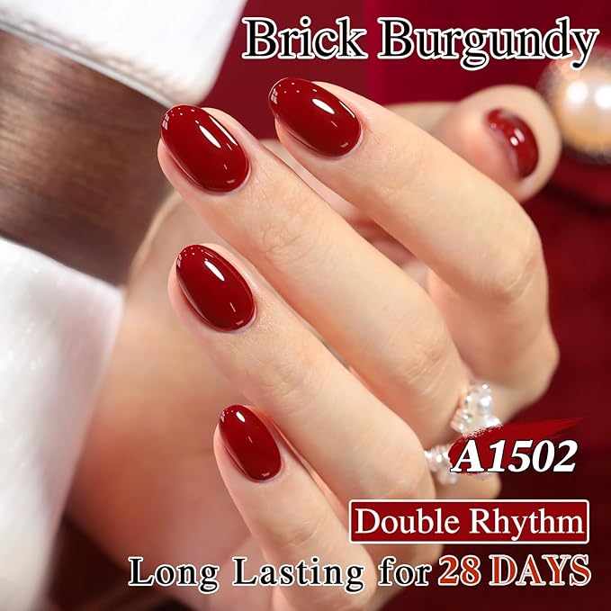 Double Rhythm 0.5 Oz Gel Nail Polish Neutral Natural Same Color Same Bottle Translucent Light Milky Pastel 15ML Manicure French Design Art DIY at Home (Brick Burgundy-A1502)