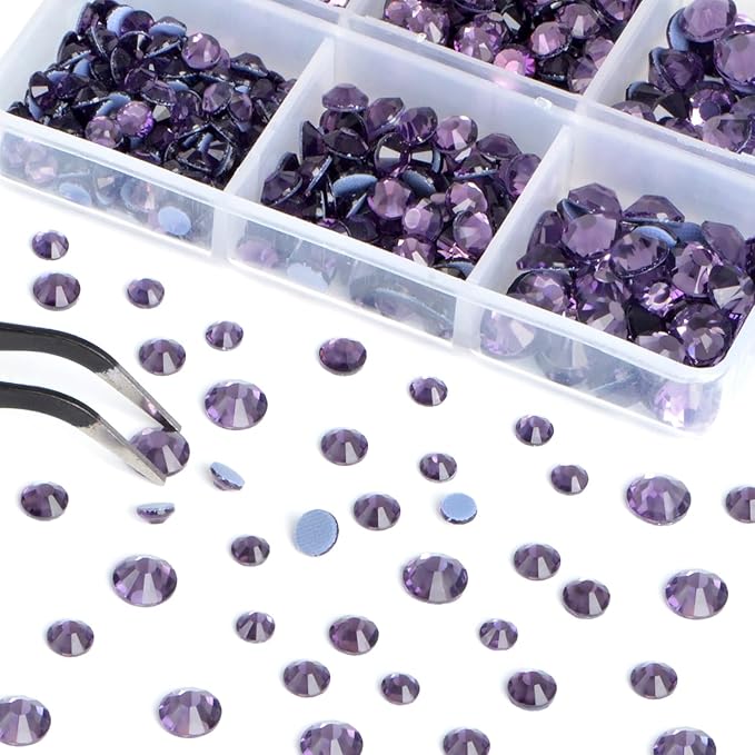 Bymitel Hotfix Crystal Rhinestones Round Gems for Crafts,Mixed 6 Sizes with Wax Pencil Kit, Tazanite 1.6-6.3mm SS4-SS30/8000pcs
