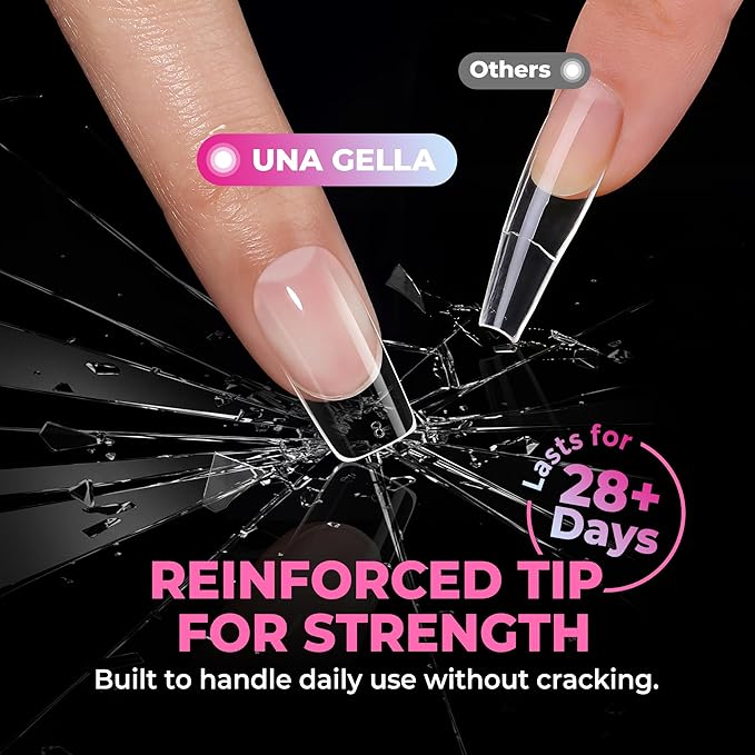 UNA GELLA Nail Tips Medium Square 510Pcs 15 Sizes - No File Needed Pre-Buffed Square Soft Gel Fake Nail Tips Clear Full Cover False Nails Soak Off Acrylic Nail Extensions for DIY Nail Art Salon