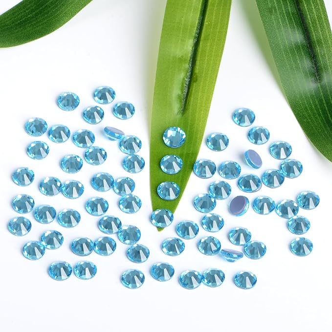 Bymitel Hotfix Crystal Rhinestones Round Gems Iron on DIY Jewelry Making Flat Back for Crafts,Aquamarine, 1.3mm(SS3/2880pcs)