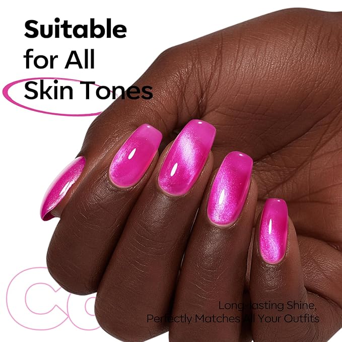 modelones Cat Eye Gel Nail Polish Pink Glitter Holographic Hot Pink Cat Eye Neon Shimmer Reflective Translucent U v Gel Magnetic Nail Polish Top Coat for Women Valentin 15ML
