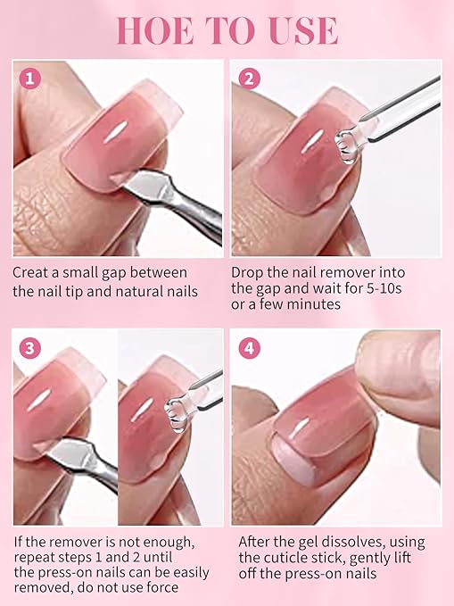 EBANKU 60ML Nail Glue Remover, Press On Nail Remover Quick Easy Removal, False Nails Adhesive Debonder with Cuticle Pusher, Non-Acetone Gentle Off for False Tips
