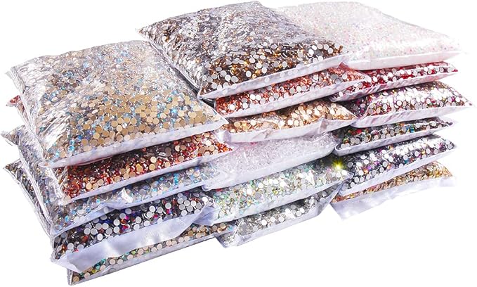 Hisenlee 14400PCS Rhinestone SS3-SS20 Crystal Gems 9 Sizes Wholesale Nail Art Rhinestone Flatback Round Glass Diamond for Crafts (SS12, AB)