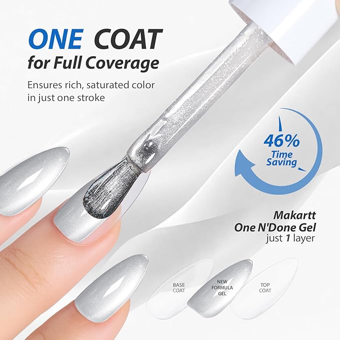 Makartt Glass Cat Eye Gel Nail Polish 15ml One N'Done Glitter Glassy Silver Gel Polish Cat Eyes Soak Off High-Gloss Glass Like Shine, Salon-Grade UV Nail Art Manicure DIY Salon Home - Studio Light