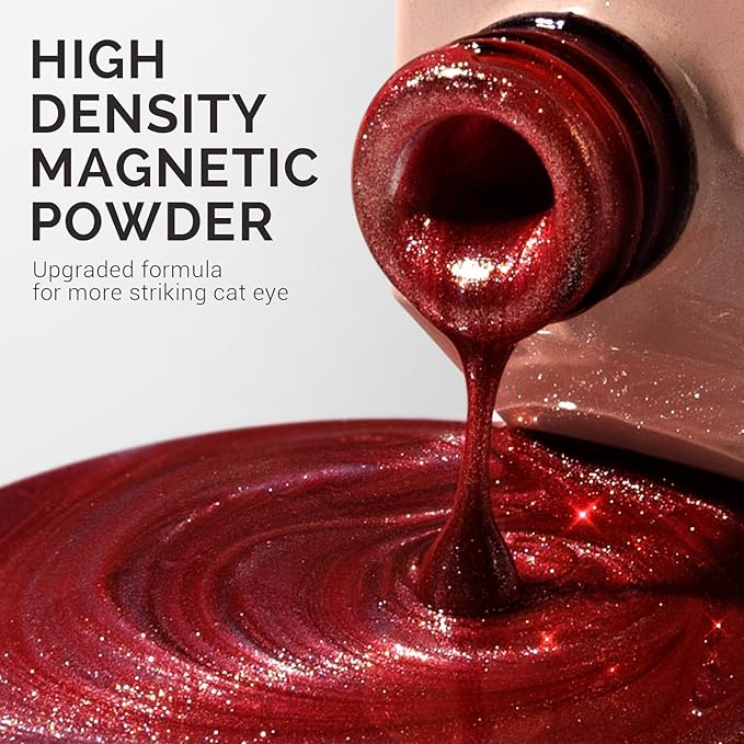 MelodySusie Jeweliver Cat Eye Gel Nail Polish, 0.5 Fl Oz Burgundy Red Glitter Holographic Magnetic Nail Polish with Magnet, UV Nail Polish for Nail Art Manicure Salon DIY at Home C3109