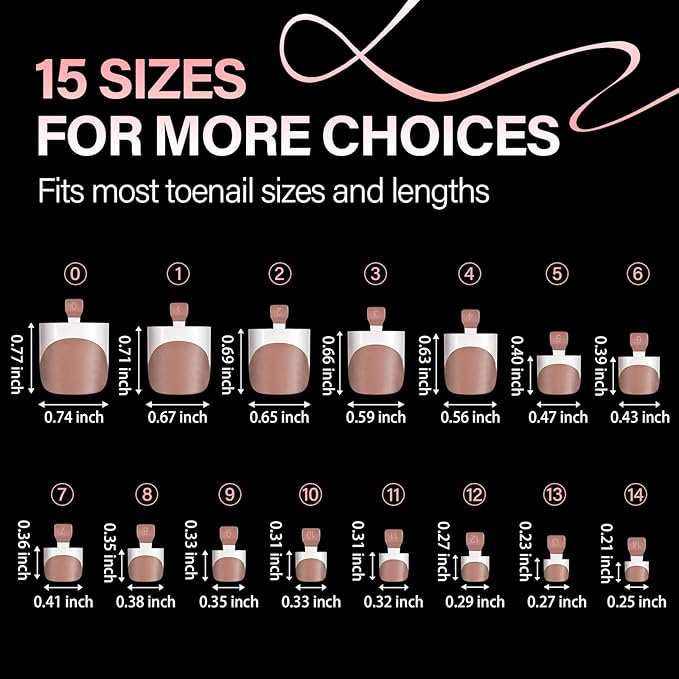 AILLSA French Tip Press on Toe Nails, 150PCS Sharp Square Brown Pink Acrylic Fake Toenails 15 Sizes Full Cover Long-Lasting for Women DIY Pedicure