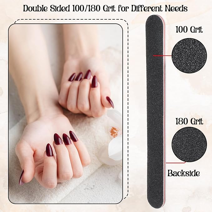 Nail Files (200 Pack), Professional Emery Board 100/180 Grit Nail File Double Sided Emory for Natural and Acrylic Nails Fingernail Files for Gel Nail Reusable Manicure Disposable Pedicure Black