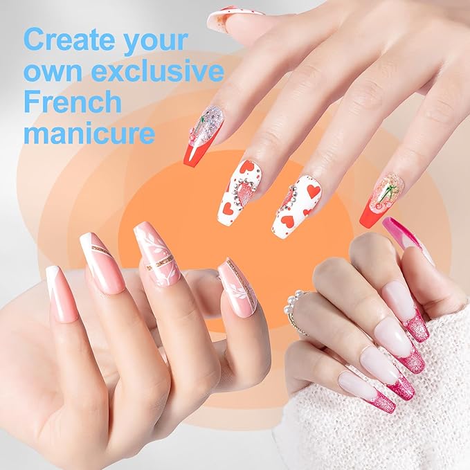 NXJ INFILILA French Tip Nail Stamp, 8 PCS Silicone Nail Art Stamper Kit Suitable for Handheld UV Light for Gel Nails DIY Together with Gel Nail Polish Art Tips Printing Tool Kit