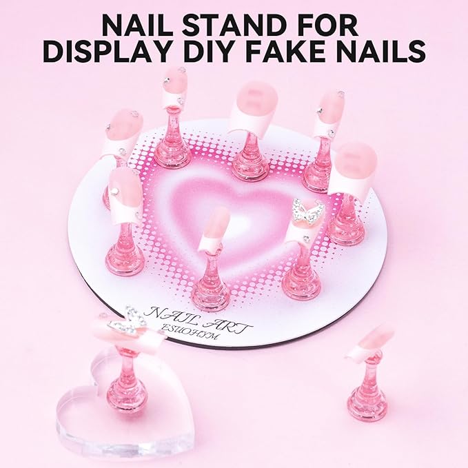 Nail Stands for Press On Nails Painting Display Practice, Powerful Magnetic Nail Tip Holders for Diy Design, Heart Nail Art Stand with 200 PCS Double-Sided Tapes Home Salon Use
