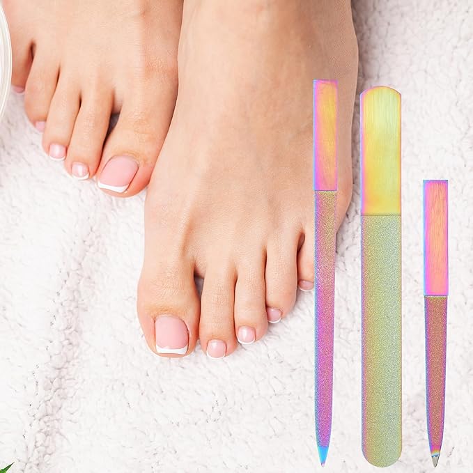 Diamond Nail File Set, 3Pcs Stainless Steel Double Side Fingernail Files Metal Nail File Manicure Pedicure Toenail Tools for Salon Home, Women Men Nail Care Tool (Colorful)
