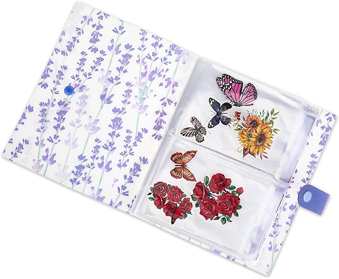 144 Slots Wisteria Flower Nail Art Artistic Stickers Storage Book Transparent Decals Organizer Tools DIY Design Manicure Decoration Empty Photo Display Showing Collecting Album Holder (Floral)