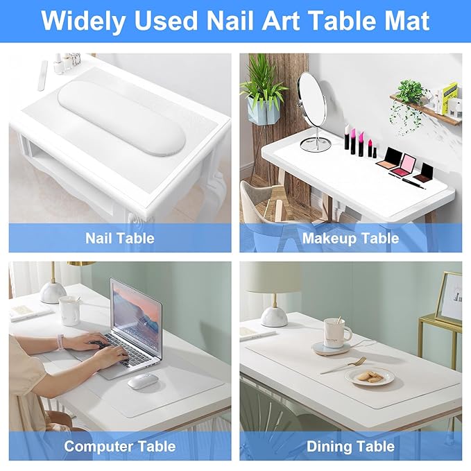 Diesisa Nail Art Table Mat,Foldable Nail Art Hand Rest Pad for Nail Arm Rest Cushion,Soft Microfiber PU Leather Nail Mat for Table,Manicure Pad,Nail Table Pad for Nail Technician Salon Home-White