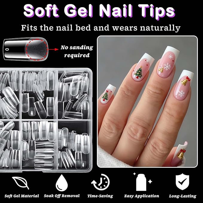 600pc Medium Square Nail Tips, Soft Gel Nail Tip Square Medium Fake Nails Artificial Fingernail, 15 Sizes Full Cover Clear Press on Nail Acrylic Nails Tips for Nail Extensions, Press on Nails Making