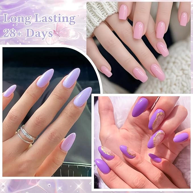 MEET ACROSS 30pcs Gel Nail Polish Set,Soak Off UV LED Lamp Gel Nail Polish Kit,Fashion Shimmer Nail Art Design Gifts for Women Manicure Salon (Pink Purple)