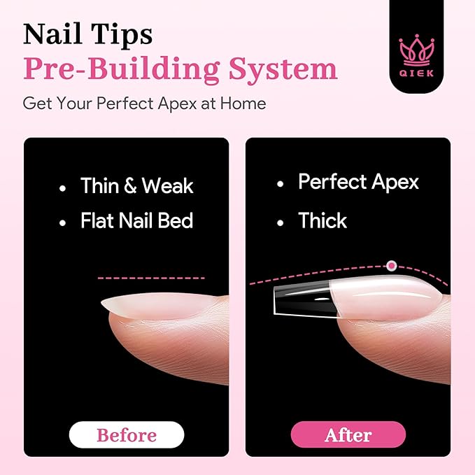 Medium Square Pre-Building Nail Tips, 15 Sizes 240 PCS Pre-shaped Apex Clear Soft Press On Fake Nail Half Matte Gel Nail Extensions Strong Thick Acrylic Tip for DIY Beginners & Salon Manicure