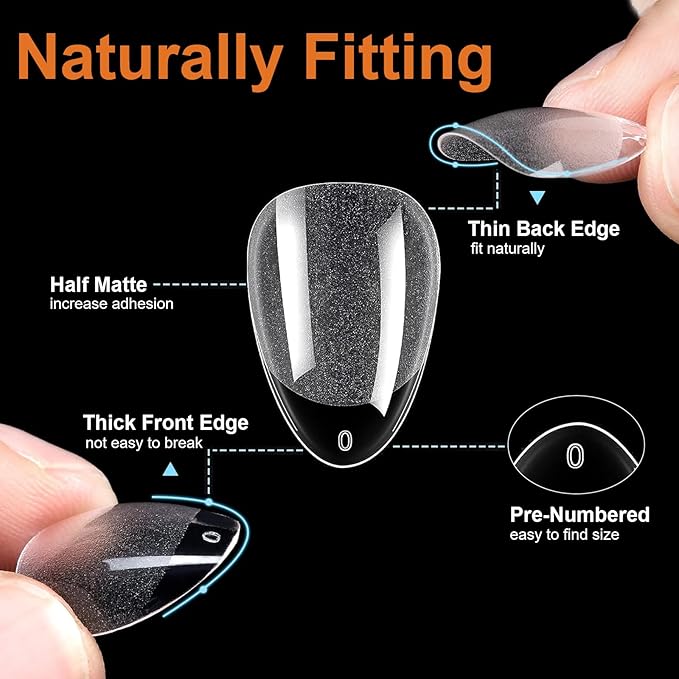 BlueZOO Extra Short Almond Nail Tips 600Pcs Soft Gel Full Cover Nail Tips, Half Matte Acrylic Fake Nails for Extension Nail Manicure Salon Home DIY, Clear Almond Pre Shaped Press On Nails, 12 Sizes
