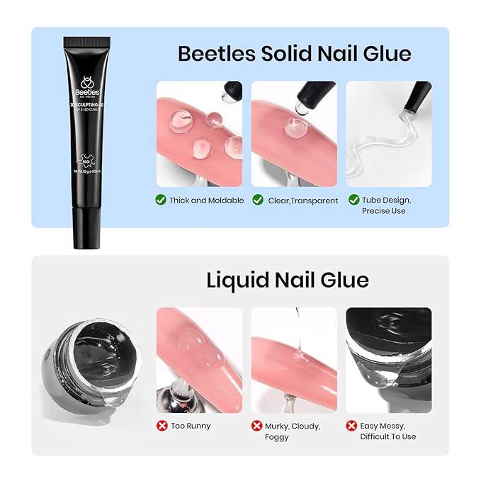 Beetles 3D Gel Nail Art, 1Pcs 15ml Sculpting Gel 3 in 1 Clear No Wipe Nail Polish Rhinestone Art Glue for Nail Gems Diamond Jewelry U V LED Lamp Needed DIY Home Salon Nails Gifts for Women
