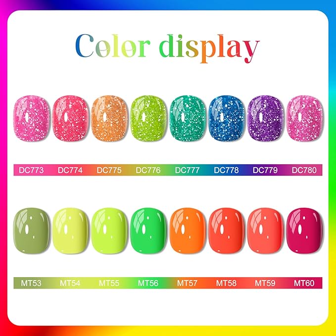 MTSSII Light Green Series Orange Red Pink Gel Nail Polish 18pcs Kit Pink Orange Green Blue Purple Glitter Gel Nail Polish Gel Set Gel Reflection Glitter Polish Kit for DIY Nail Art Women Gifts
