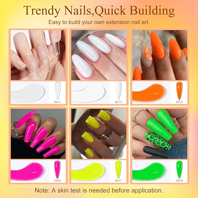 MTSSII 13Pcs Poly Extension Gel Nail Kit 6 Colors Neon Poly Gel Kit with Slip Solution and Mini Lamp Nail Art Design Beginner Home Manicure Set