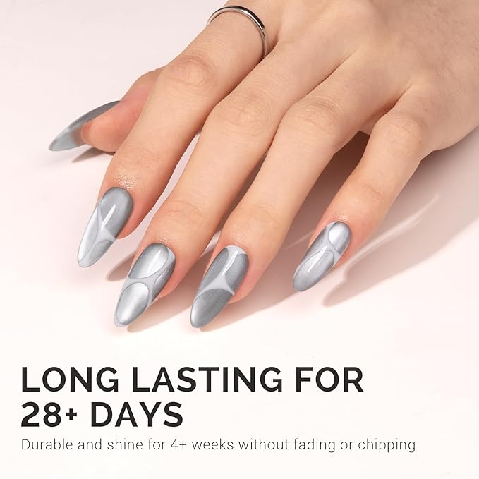 MelodySusie Glass Cat Eye Gel Nail Polish, Green Gray Glitter Holographic Magnetic Nail Polish with Magnet, 0.5 Fl Oz UV Nail Polish for Nail Art Manicure Salon DIY at Home B5040