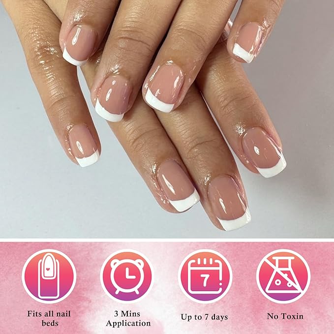 AddFavor White French Tip Press on Nails Short - 240pcs Brown Extra Short Square Fake Nails, Square Nails Press on Acrylic Nail Extension Nails Art DIY
