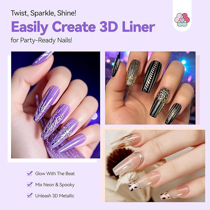 SAVILAND 3D Spider Gel for Nail Art: No Wipe Clear Elastic Spider Gel with Metallic Silver Gold Chrome Powder for 3D Liner Nail Art Sculpture Design Home DIY Salon Manicure
