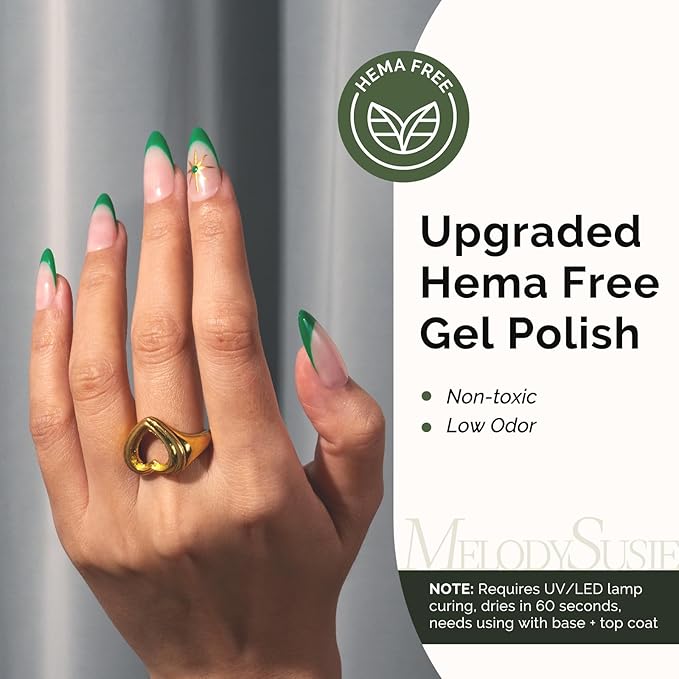 MelodySusie Hema Free Gel Nail Polish, 0.5 Fl Oz Thick Fresh Green Gel Polish, Non Toxic, Long Lasting, Soak Off UV Nail Polish, Manicure Nail Design Salon DIY Nail Art at Home 347
