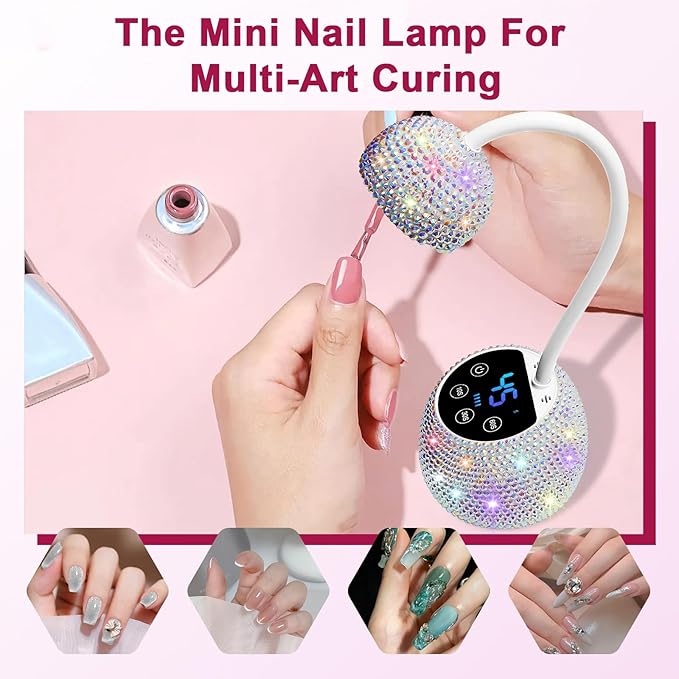 CGBE UV LED Nail Lamp, 36W Mini Cordless Flash Cure Lamp, USB Rechargeable Goosenecks LED Nail Light with 4 Timers & Auto Sensor for Salon Home DIY Use, White Diamond