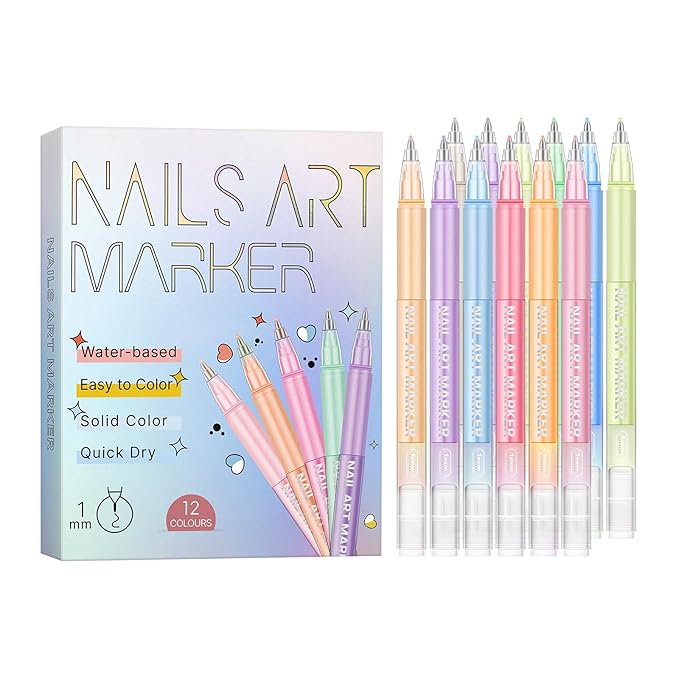 12 Colors Nail Art Pens Set, 2026 New Markers Polish Pen for 3D Nail Art Tools for Dotting Drawing Painting Point Liner DIY(1SET)