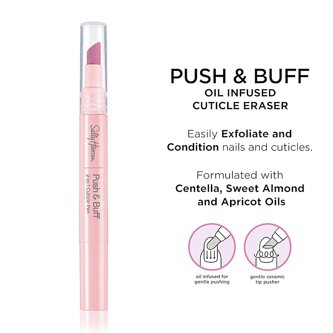 Sally Hansen Push & Buff 2-in-1 Cuticle Care Treatment Pen | Exfoliates, Polishes and Smooths Cuticles | Textured Tip for Instant Results | Easy, Mess-Free Nail Care on the Go