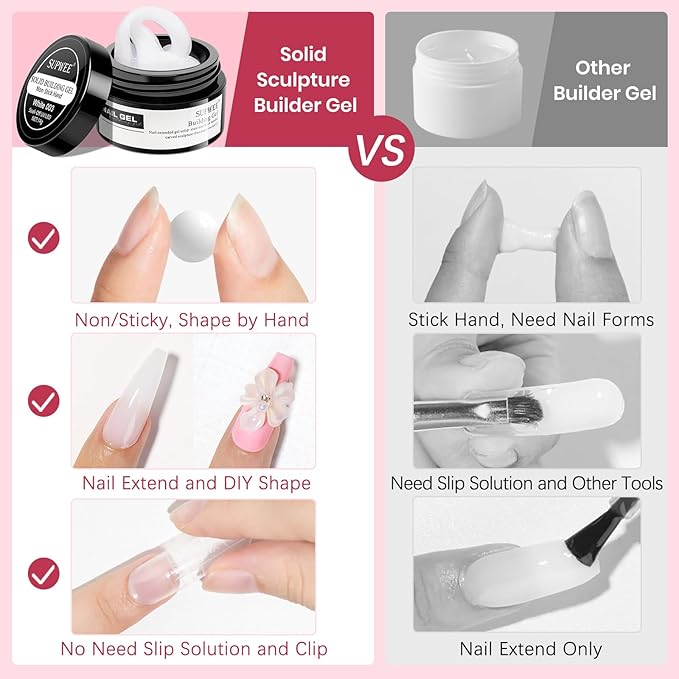 Nude and White Molding Gel for Nails 3d Sculpting Gel Non Stick Hand Solid Builder Gels for Nail Extension Sculpting Modeling for Carving Patterns Decoration Home Manicure DIY for Women